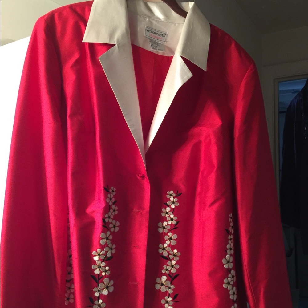 Red Victor Costa Designer Silk Blazer